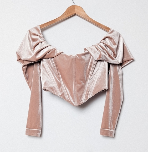 HOUSE OF CB Holly Top Blush Pink Velvet Long Sleeve Corset S Small - Picture 7 of 11